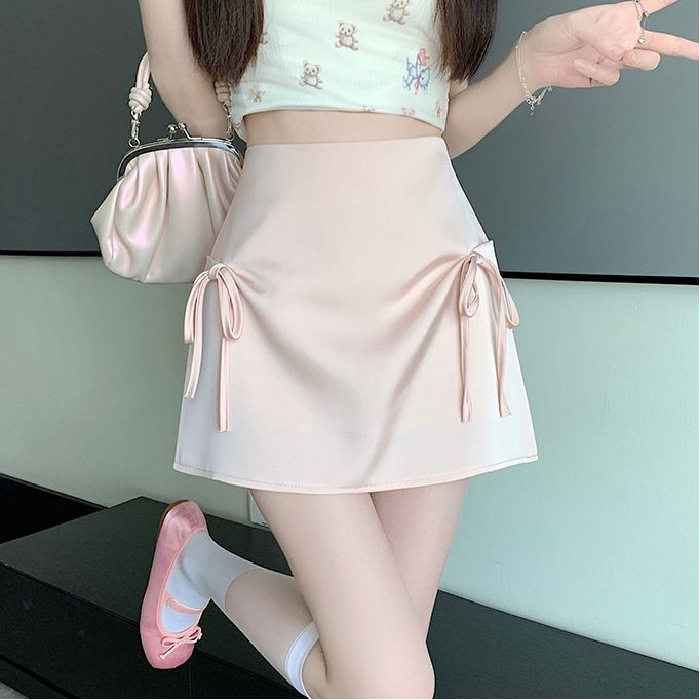 设计感小众红色显白蝴蝶结半身裙女夏甜美显瘦加大码A字短裙