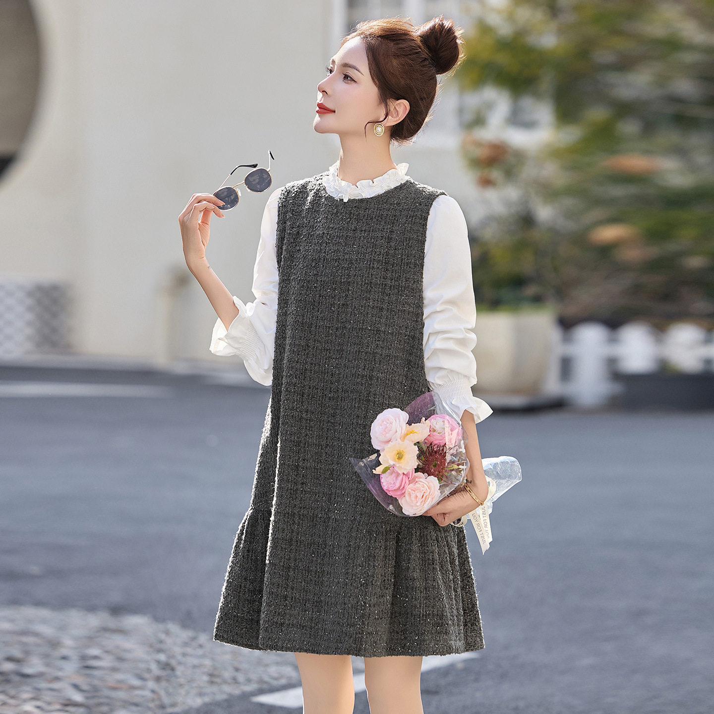 2026春季新款小香风时尚气质减龄背心连衣裙+衬衫两件套连衣裙