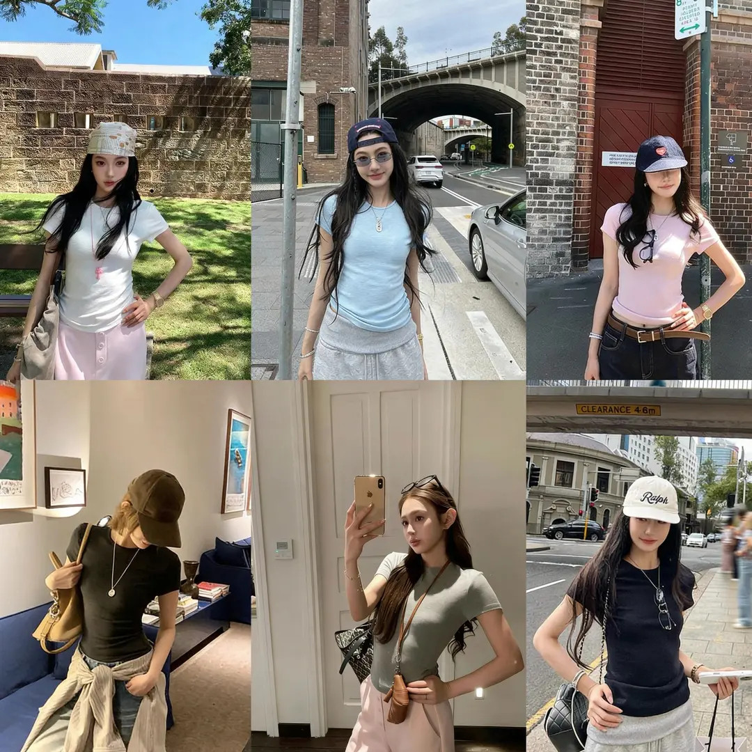 美式辣妹正肩T恤女夏季基础款显瘦圆领内搭上衣打底短袖新款