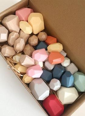 Baby Toy Wooden Jenga Building Block Colored Stone Creative