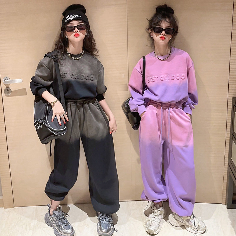 女童运动套装春秋2026年新款儿童卫衣阔腿裤两件套男孩爵士舞