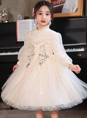 女童公主裙2026秋冬羊毛长袖亮片蓬蓬纱裙儿童生日宴会连衣裙B类