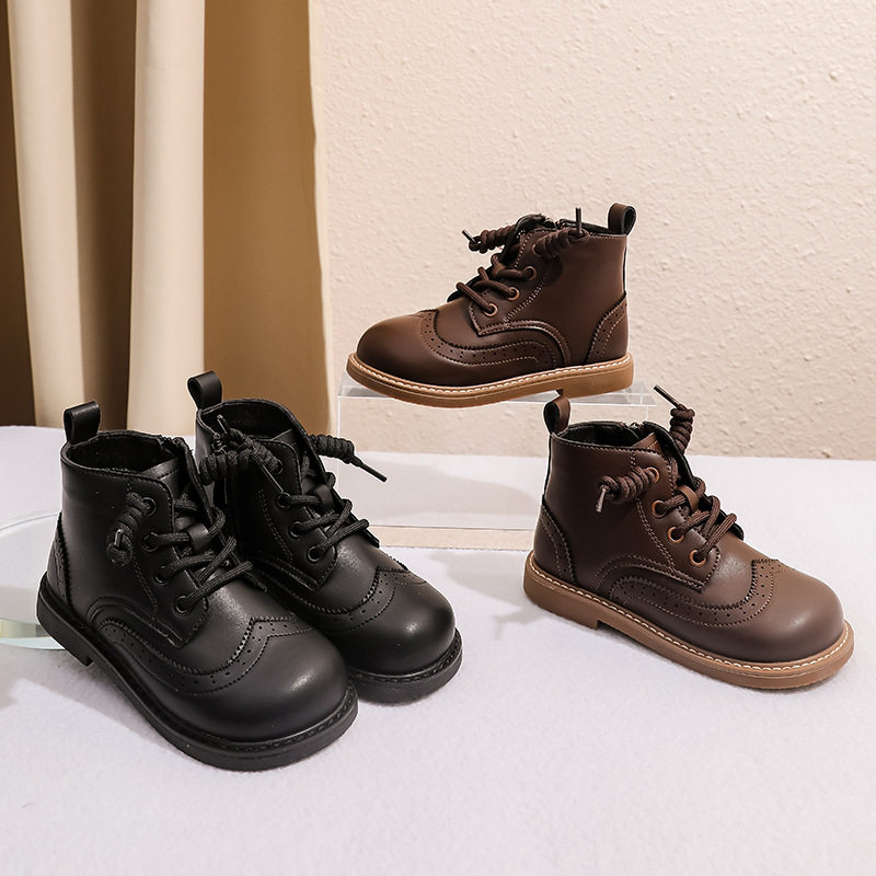 儿童鞋子2026秋冬男童靴子宝宝软面软底马丁靴高帮英伦风短靴皮靴