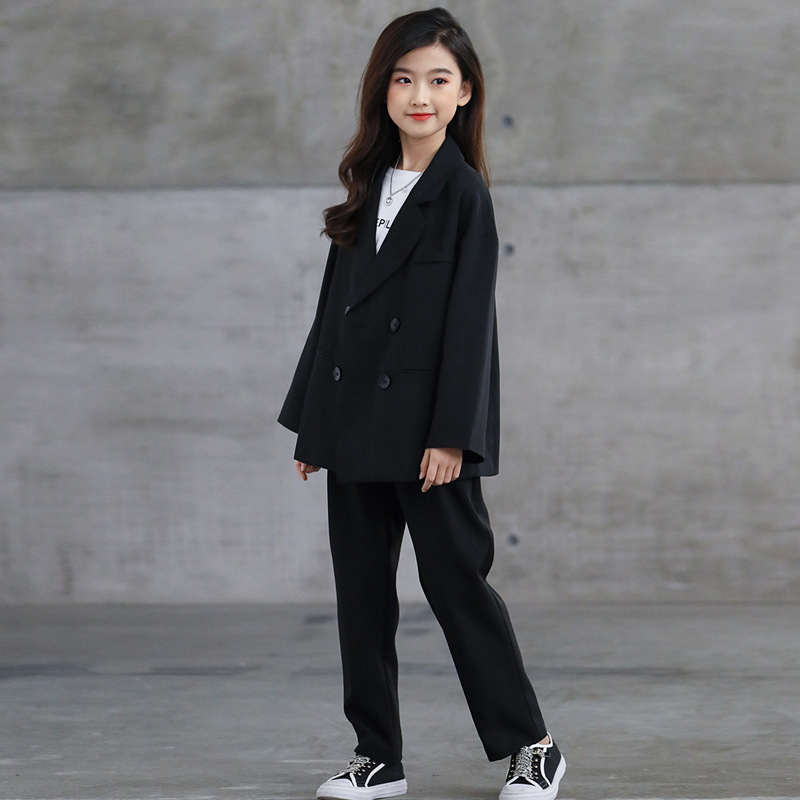 女童外套儿童小西装套装秋装洋气西服中大童装黑色裤子两件套秋季