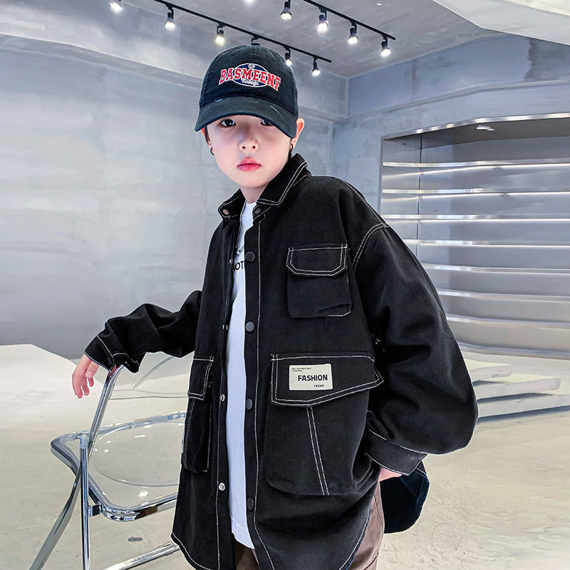 新款潮牌童装男大童宽松工装衬衫牛仔外套春季2026儿童早春装衣服