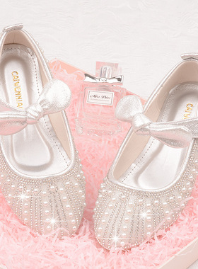 儿童舞台表演鞋软底宝宝公主鞋花童鞋白色皮鞋平跟鞋礼服鞋子