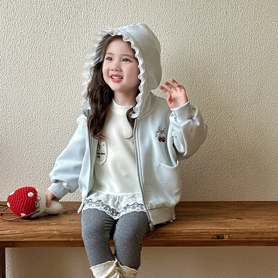 女童外套春秋款2025新款儿童秋季韩版连帽卫衣女宝宝秋装上衣