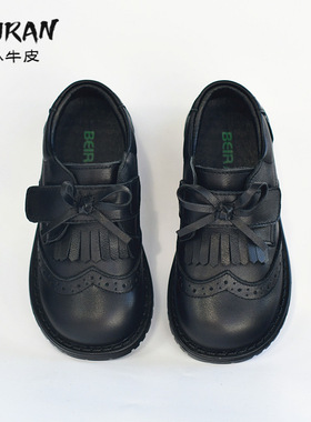 儿童女童黑色皮鞋巴洛克洛丽塔女宝宝软底校园演出主持表演流苏鞋