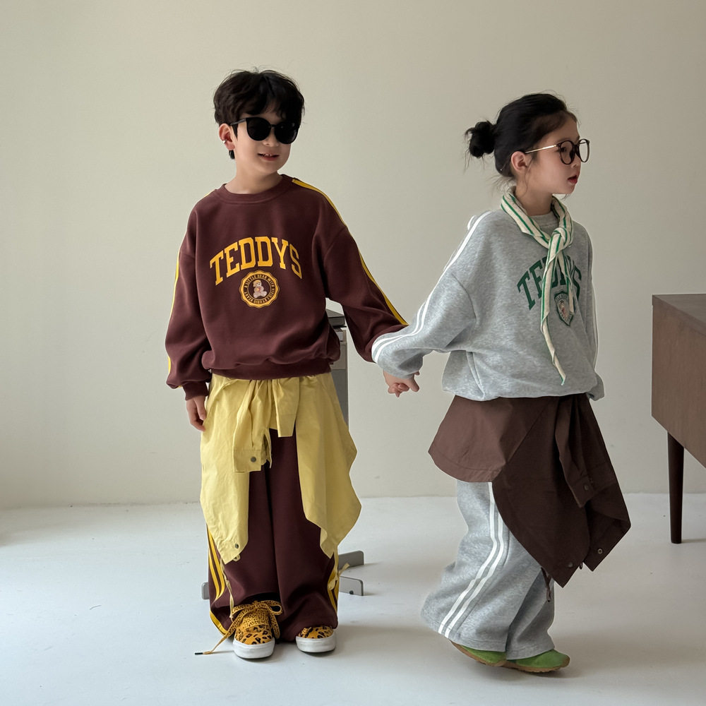 童套装2026秋季男童女童美式字母印花两件套儿童圆领休闲卫衣套装