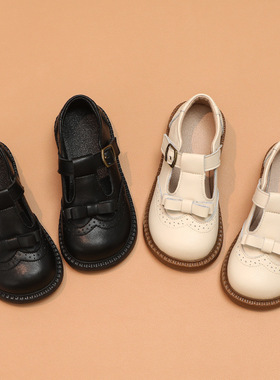 新款女童皮鞋儿童黑色演出鞋春秋软底真皮英伦珍宝宝公主鞋223850