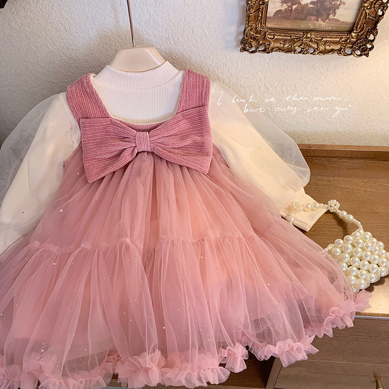 女童两件套2026冬季加绒公主连衣裙女宝宝生日礼服裙套装