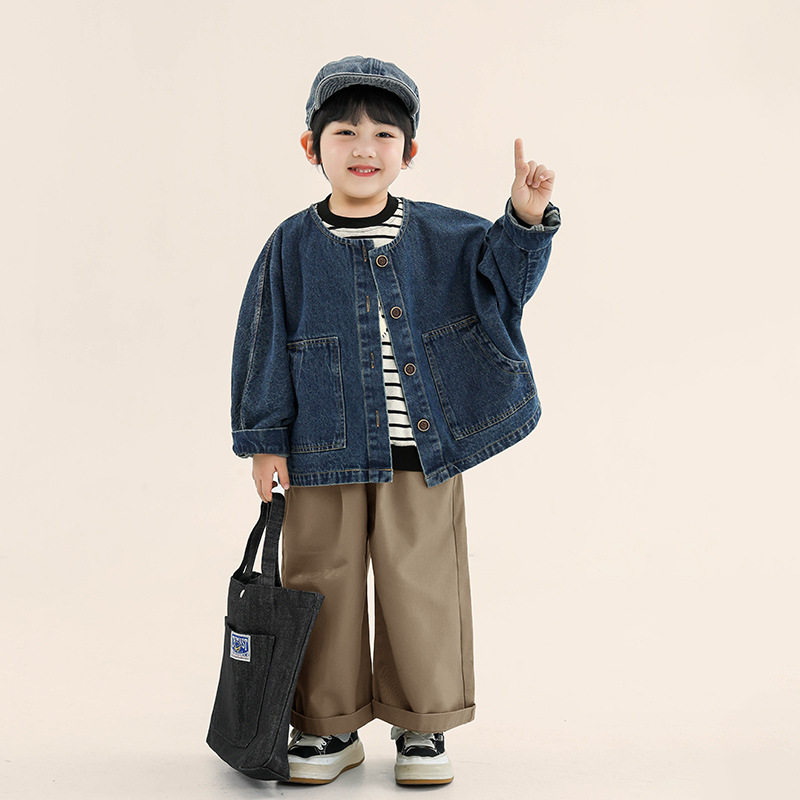 畅果童装男童牛仔外套春装儿童韩版蝙蝠袖圆领上衣中小童春秋夹克