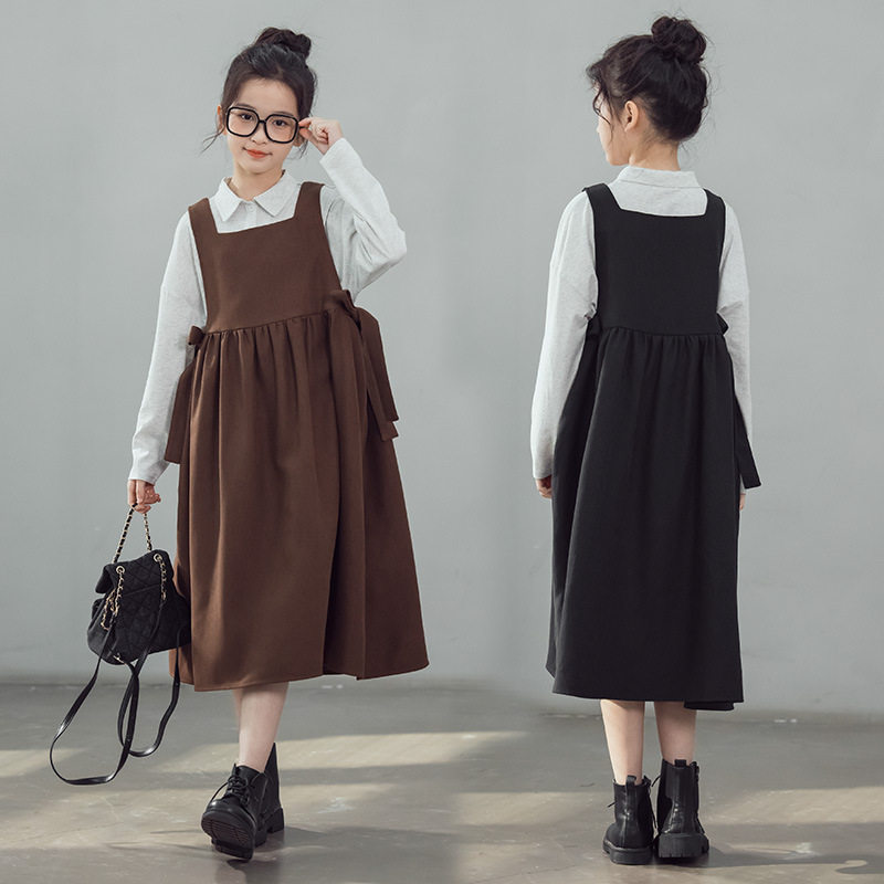 直销女童背心裙两件套2026春季中大童洋气裙子翻领T恤衫连衣裙