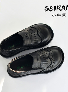 儿童女童黑色皮鞋巴洛克洛丽塔女宝宝软底校园演出主持表演流苏
