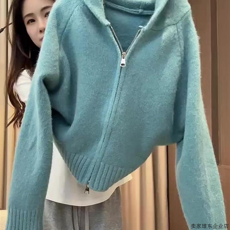 韩版蓝色针织毛衣女慵懒风百搭宽松显瘦气质休闲温柔甜美早秋2025