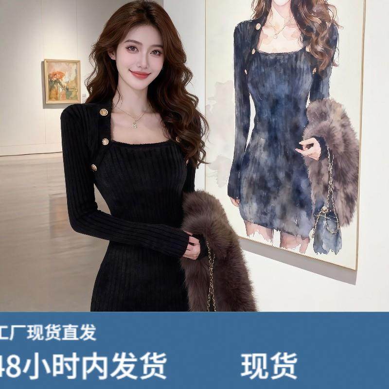 纯欲风金属扣装饰黑色丝绒连衣裙女秋冬季千金风显瘦气质包臀短裙,运动/瑜伽/健身/球迷用品,瑜伽短裙,淘宝优惠券,粉丝福利购,淘宝优惠卷