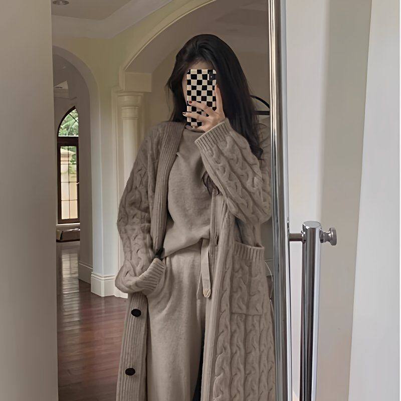 麻花中长款感看的奶fufu针织开衫毛衣外套女秋冬2026新款显瘦气质