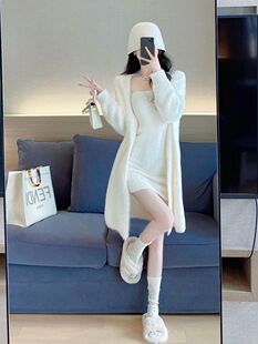 温柔慵懒风中长款宽松毛衣外套女2023早春新款设计感貂绒针织开衫