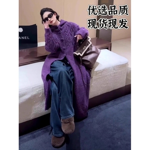 慵懒风复古连帽长款毛衣女秋冬新款时尚设计感小众宽松针织衫上衣