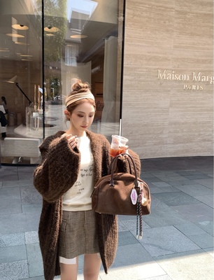 韩系慵懒风高级感毛衣软糯针织开衫外套连帽中长款宽松显瘦上衣女