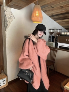 灯笼袖慵懒风毛衣外套女2024秋冬季软糯宽松显瘦百搭针织开衫外穿