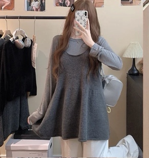 日系韩系U领气质针织吊带背心百搭软糯慵懒风无袖 上衣宽松孕妇装