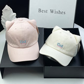 新款 小猫可爱猫耳朵棒球帽女春夏秋百搭学生甜美软顶百搭鸭舌帽子