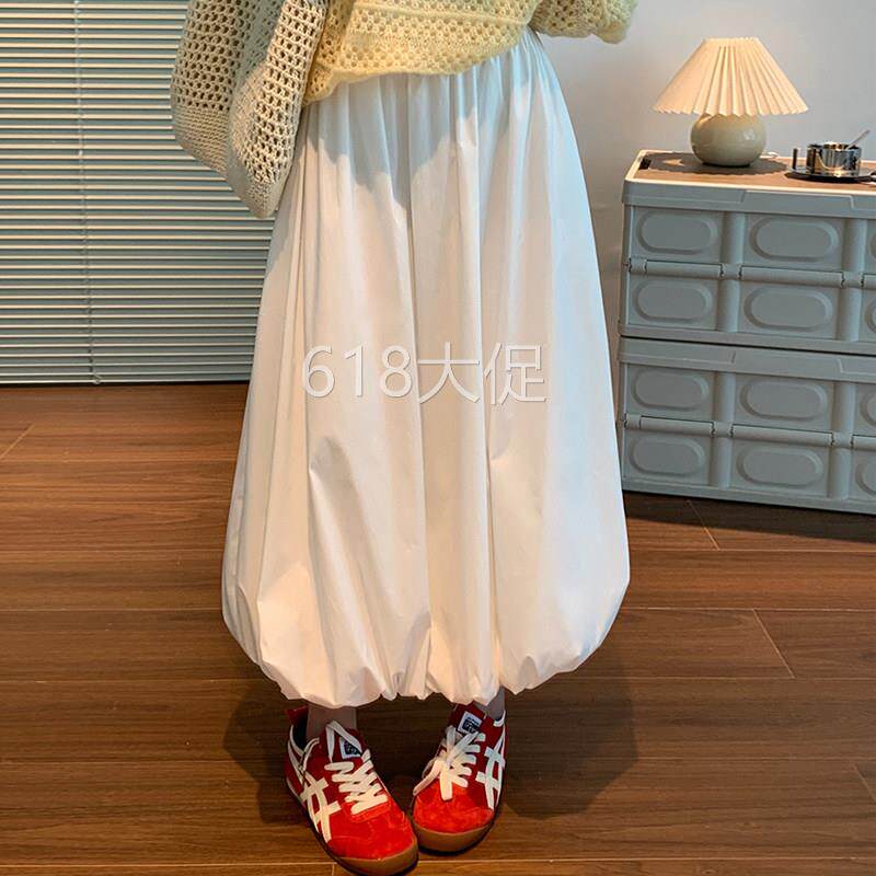 白色花苞裙女2025新款春夏季赫本公主云朵蓬蓬裙中长版伞裙半身裙