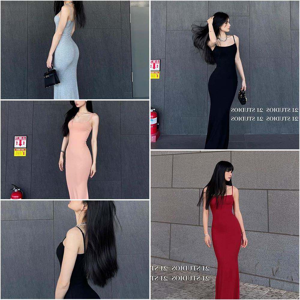 卡戴珊同样的夏天束腰性感辣妹苗条Look紧身黑色吊带裙女士长裙