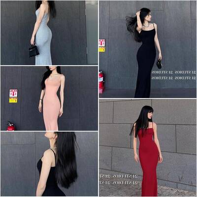 卡戴珊同样的夏天束腰性感辣妹苗条Look紧身黑色吊带裙女士长裙