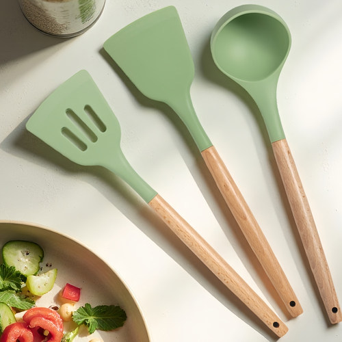 食品级硅胶铲不粘锅专用炒菜铲子家用耐高温锅铲炒勺汤勺厨具套装 - 封面