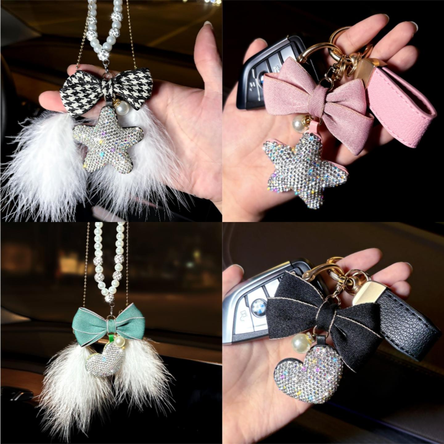 满钻星星汽车挂件车内后视镜高级感女车载挂饰钥匙扣爱心