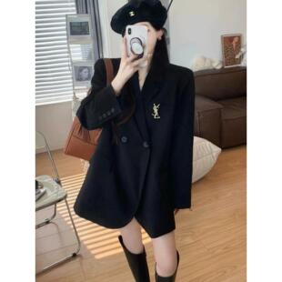 Oversize黑色西装夹克女式2025秋季新款韩国休闲百搭高端街头套装