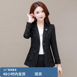 2026秋季新款通勤风黑色条纹小西装外套女修身显瘦职业西服上衣