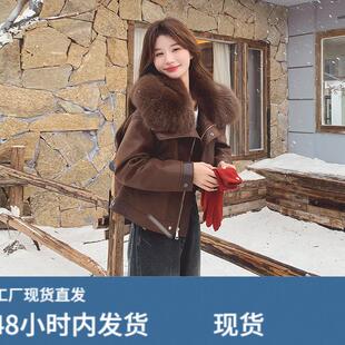 咖色复古大毛领短款羽绒服女2025冬季气质氛围感保暖90白鹅绒外套