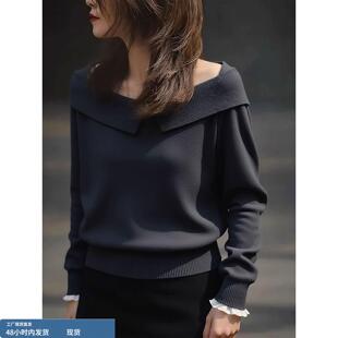 潮流露肩毛衣上衣 2025冬季 欧货高端大牌纯色一字领长袖 羊绒针织衫