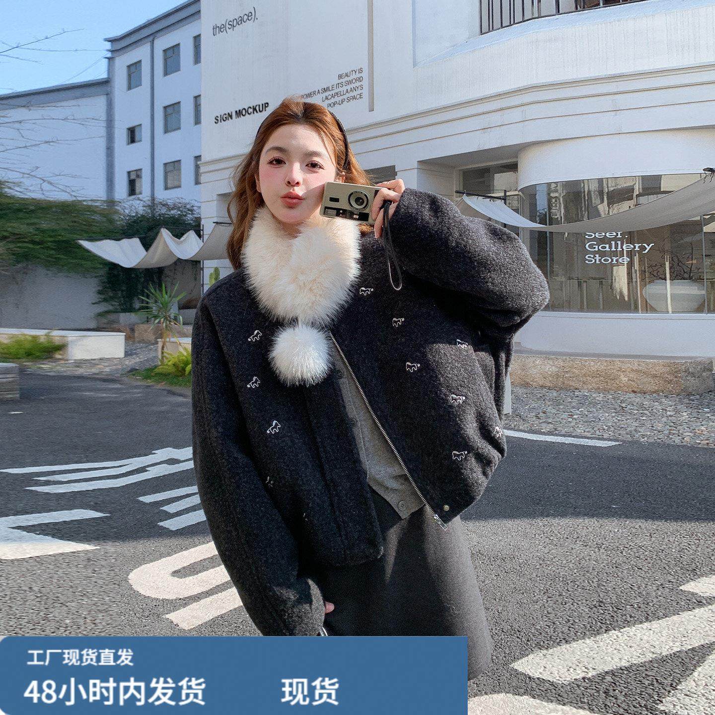 灰色韩系刺绣毛呢羽绒服2025新款女冬复古超好看小香风50绒短外套,模玩/动漫/周边/娃圈三坑/桌游,Cosplay女装/cos女装,淘宝优惠券,粉丝福利购,淘宝优惠卷