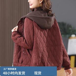 加厚夹檰外套女深秋2025年新款妈妈休闲短款洋气连帽初冬轻薄檰服