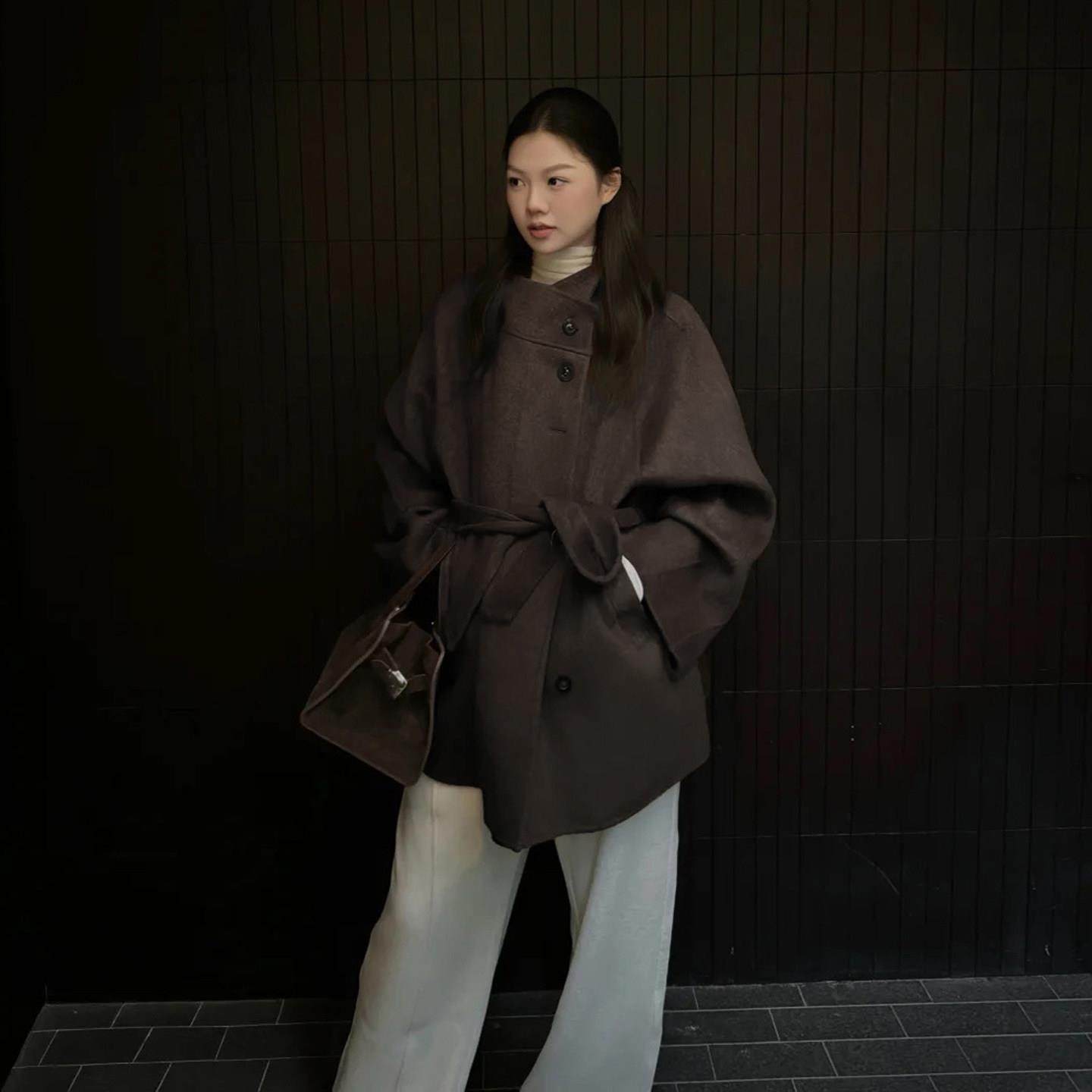 复古棕色立领系带毛呢外套女秋冬季小个子收腰显瘦气质中长款大衣,运动/瑜伽/健身/球迷用品,广场舞套装,淘宝优惠券,粉丝福利购,淘宝优惠卷