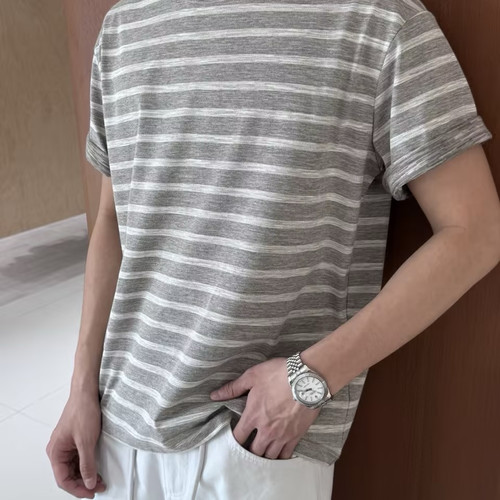 Fable男装2026春夏上新双色花纱立体条纹肌理透气超薄短袖T恤韩版