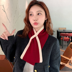 早冬装饰针织小围巾女冬季百搭简约穿口交叉围脖学生年轻人围领
