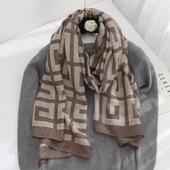 披肩 保暖透气围脖年轻人时尚 秋冬长款 棉麻围巾女简约格子圆点冬季