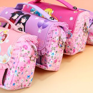 卡通可爱笔袋粉色花朵图案大容量文具收纳包学生用品