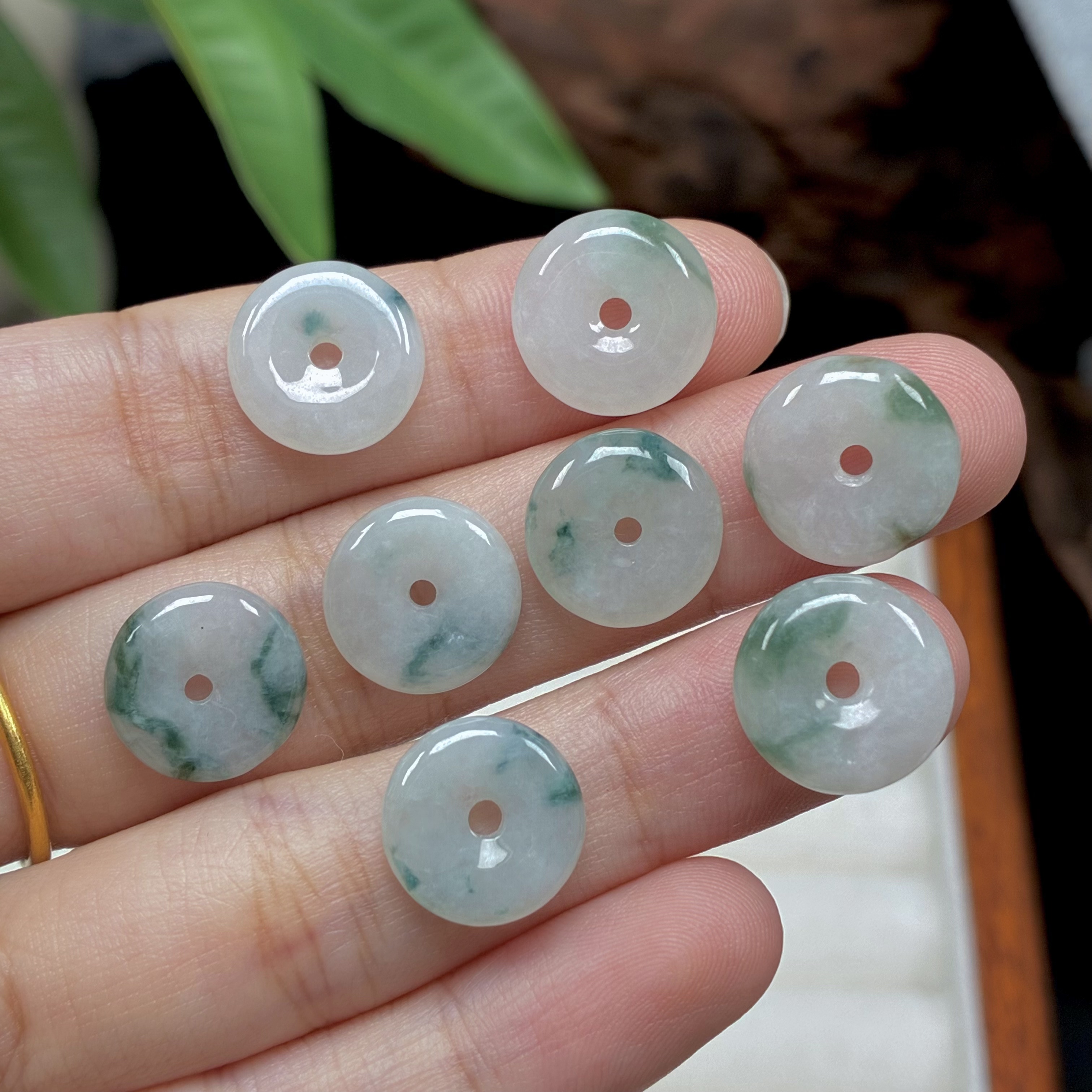 天然翡翠A货糯冰飘蓝花平安扣清仓编手绳diy起胶起光迷你小滴溜