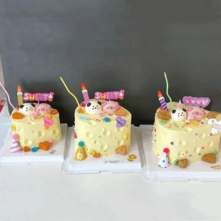 ins风生日蛋糕装 网红韩式 饰软陶奶酪可爱卡通小猪小狗蛋糕摆件