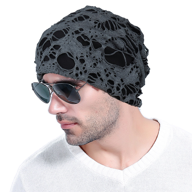 堆堆帽新款破洞百搭显脸小春秋薄款个性包头帽嘻哈套头帽潮酷男士