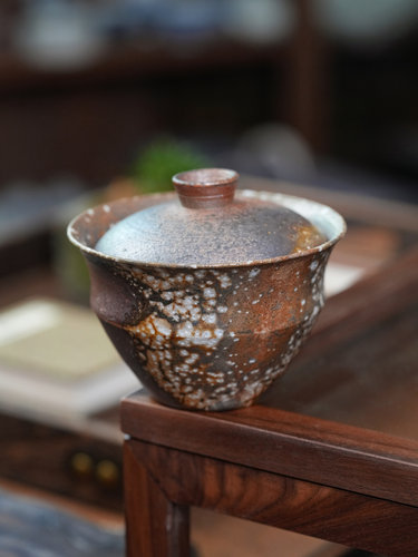 予昔时 柴烧珍珠泥 玉光茶碗盖碗  高温裸烧自然落灰 110cc