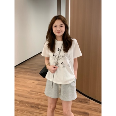 YO定制韩系百搭减龄卡通字母短袖T恤夏季休闲宽松显瘦上衣打底衫