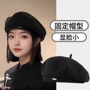 黑色贝雷帽女2025新款秋冬显脸小韩系定型八角画家帽大头围帽子潮