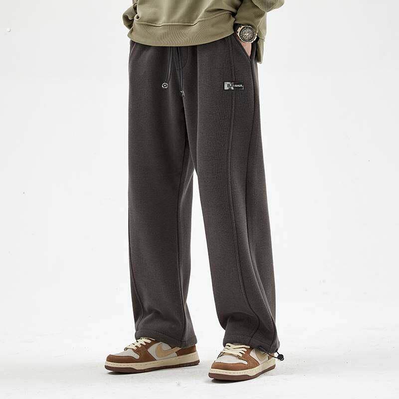 深灰色卫裤男加绒加厚秋冬款宽松休闲 运动裤学生港风潮流直筒裤